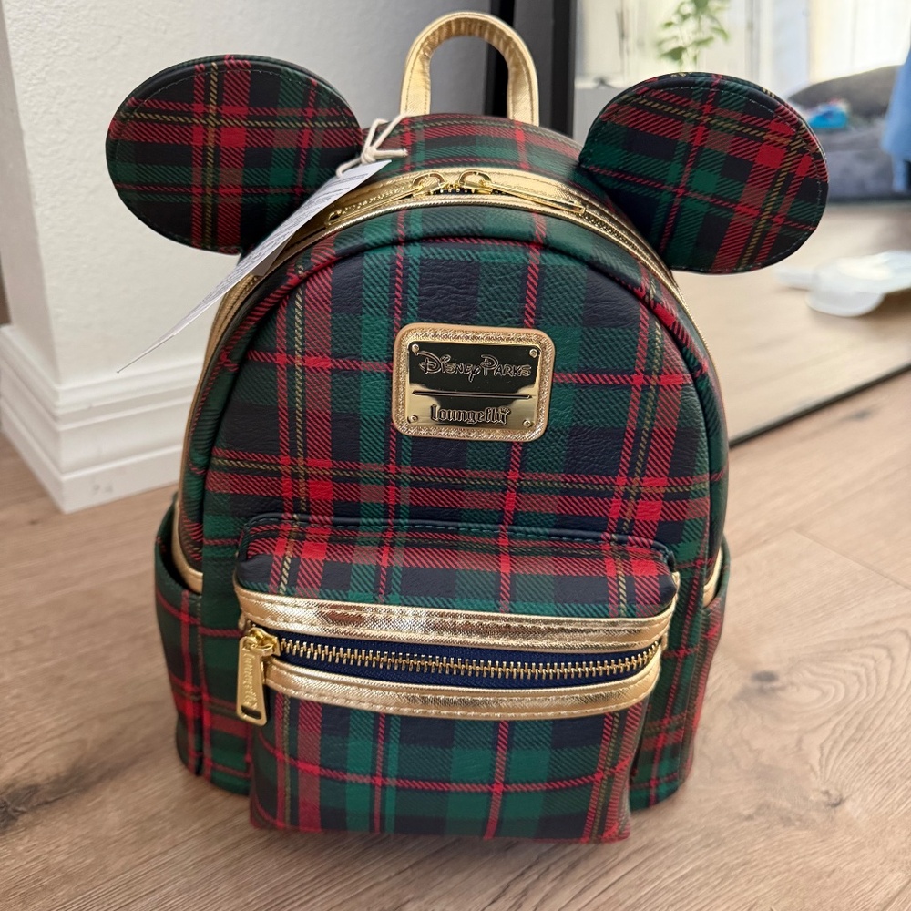 Disney Parks Mickey Mouse Christmas Holidays Plaid Loungefly Backpack NWT - Picture 2 of 5
